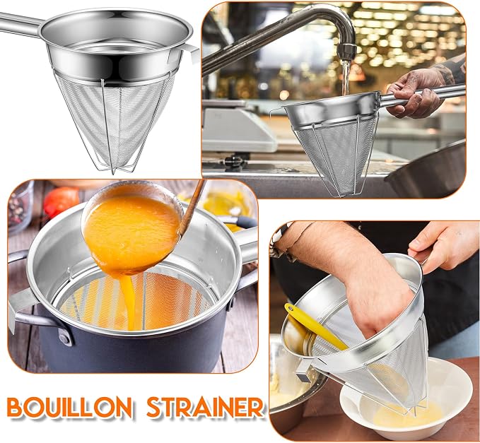 SiliFine 8"Chinois Fine Mesh Strainer Set with Handle and Rubber Pestle | Stainless Steel Reinforced Bouillon Sieve Strainer China Cap Cone Sieve for Sauces, Soups, Broth, Stock, Kitchen Food Cooking - Image 7