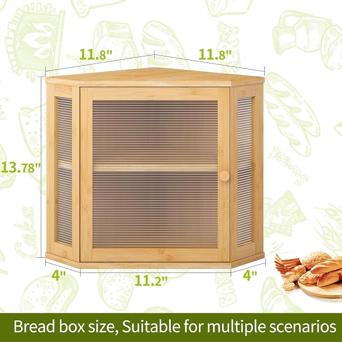 BMOSU Corner Bread Box for Kitchen Countertop Double Layer Bamboo Wooden Bread box Large Capacity Bread Storage Bin(Natural, Medium) - Image 7