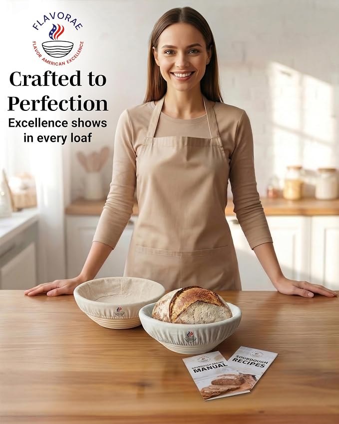 Banneton Bread Proofing Basket with Liners - Natural Rattan Dough Riser, Sourdough Bread Basket, Artisan Bread Loaves, Homemade Bread Making - 2 Pack 9 " Round Basket - Image 7