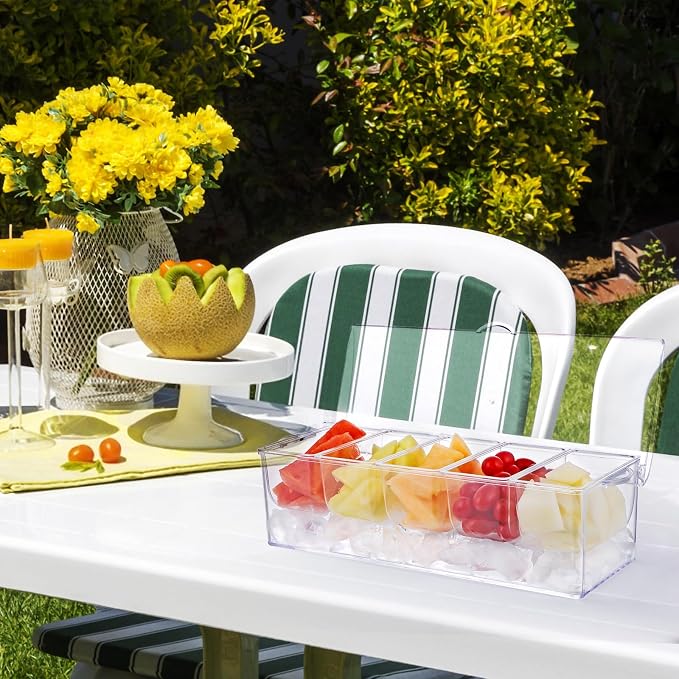 MOLIGOU Chilled Condiment Server with Lid, Chilled Condiment Tray with 5 Removable Compartments, Ice Condiment Serving Containers - Image 7