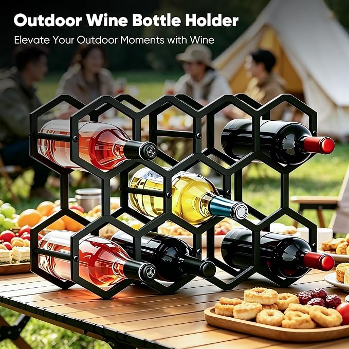 3-Tier Hexagon Metal Countertop Wine Rack, 11 Bottles Tabletop Wine Bottle Holder Stand for Cabinet Pantry, Indoor Outdoor Home Bar Storage Organizer - Image 7