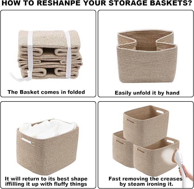 3 Pack Woven Baskets,Storage Baskets for Shelves with Handles | 13.5"×11"×9.5",Closet Baskets,Gift Basket,Nursery Organizer for Toys Towels Books,Storage Bin for Living Room Bedroom-White - Image 8