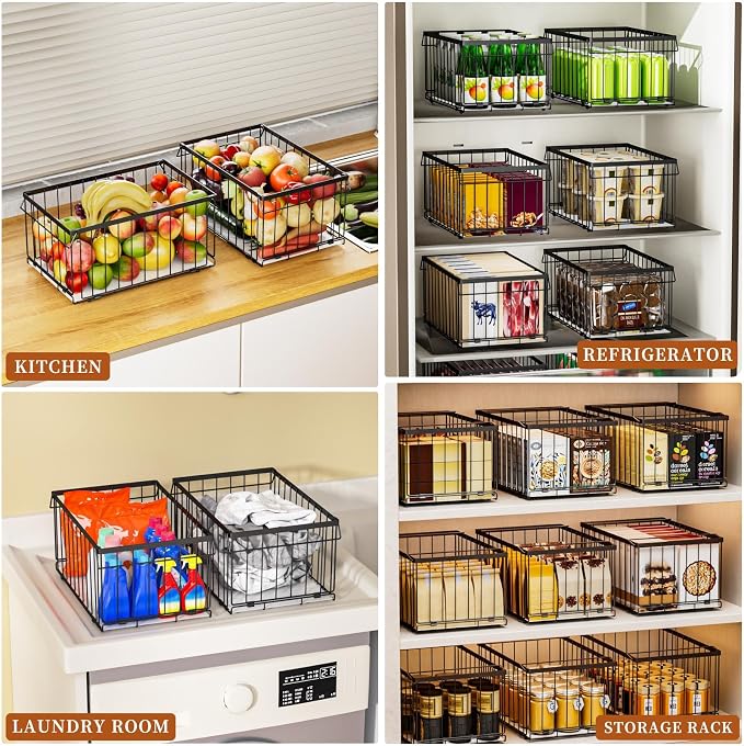 Large Freezer Organizer Bins for 5 to 9 Cu.Ft,Quick Expand/Collapse,4PACK | Freezer Organizer Bins, Stackable,foldable,With handle Wire Storage Container Baskets for Sort Frozen Meats,Leak-Proof Liner - Image 8