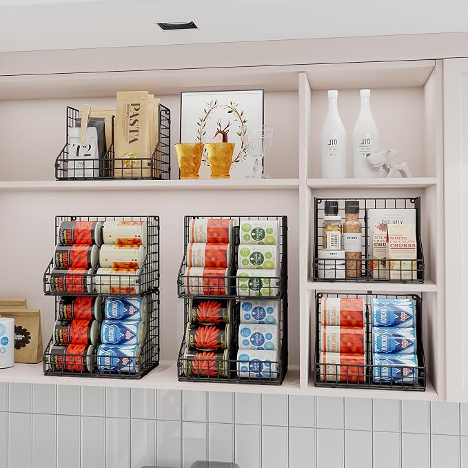 Stackable Can Organizer for Pantry with 2 Adjustable Dividers, Soda Can Organizer, Can Storage Dispenser Holds up to 28 Cans, 2 tier Metal Wire Baskets Can Holder for Kitchen Cabinet Pantry, Black - Image 8