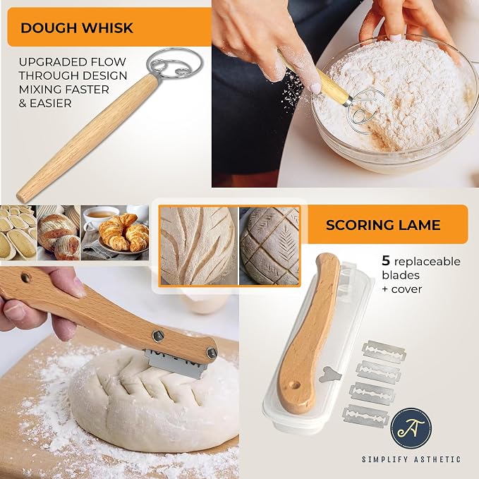 Premium Banneton Bread Proofing Baskets - A Complete Sourdogh Bread Baking Kit - Sourdough Starter Jar Kit 1000ml, Round and Oval Slings - Image 7