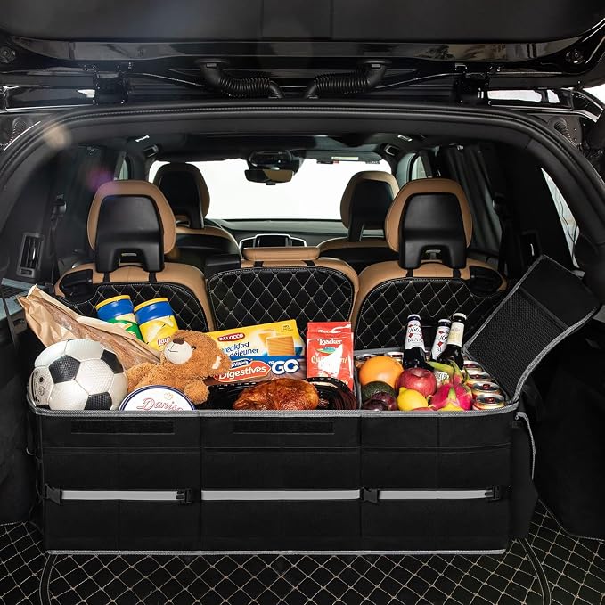 Collapsible Trunk Organizer and Storage for Car with Leak proof Cooler Bag | 3 Compartments Cargo Organizer for SUV Removable Dividers, 5 in1 Car Storage Organizer with Foldable Lid, 2 Tie-Down Straps - Image 7