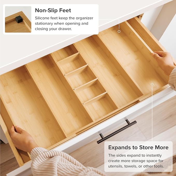 Utensil & Junk Drawer Organizer, 16-28 in, Bamboo | Food-safe contract grade, 100% sustainable wood, non-slip, adjustable - Image 6