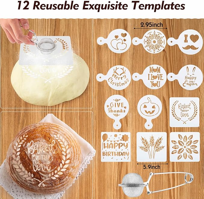 Friheten Sourdough Starter Kit,Sourdough Bread Baking Supplies,40oz Sourdough Starter Jar,Banneton Bread Proofing Basket Set with 9" Round & 10" Oval,Sourdough Bread Baking Tools - Image 7