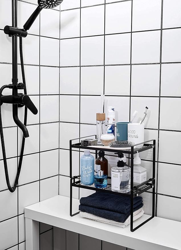 Shantton Cabinet Shelf Organizer, Pantry Shelf Rack, Black 13x8.3x7.3 | 2-Pack Stackable Metal Riser Holds 40LBS with Non-Slip Feet for Kitchen Pantry Bathroom Countertop Freezer Cupboard - Image 9