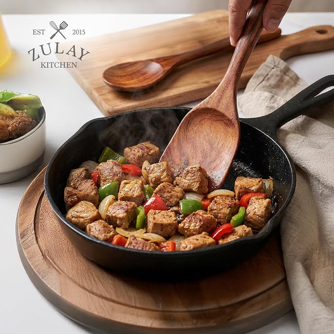 Zulay Kitchen 10-Piece Wooden Spoons for Cooking - Smooth Finish Teak Wooden Utensils for Cooking - Soft Comfort-Grip Wood Spoons for Cooking - Non-Stick Wooden Cooking Utensils - Wooden Spoon Sets - Image 9