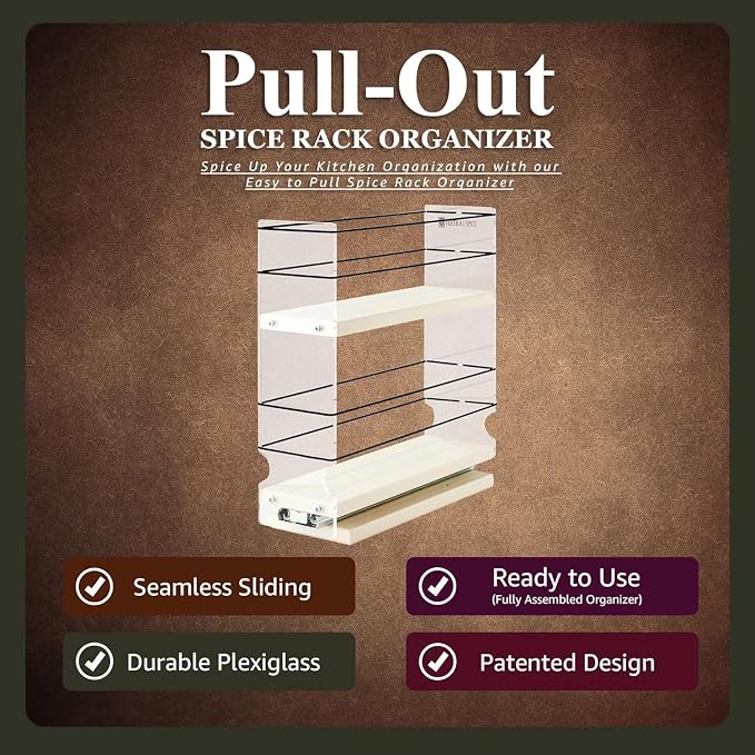 Sliding Spice Rack Organizer for Cabinets - Pull Out Shelves for Upper Kitchen Cabinets - Cabinet Organizer/Storage - 2 Tiers - 3.45" x 10.75" x 10.6" (Cream, Partially Assembled) - Image 7
