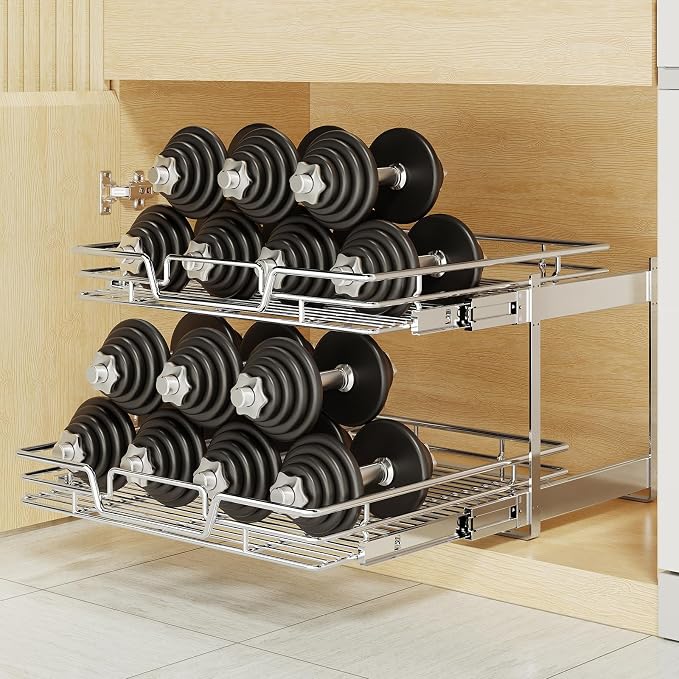 2-Tier Kitchen Cabinet Pull Out Shelf and Drawer Organizer Slide Out Pantry Storaqe Basket in Multiple Sizes (15" W x 21" D) - Image 6
