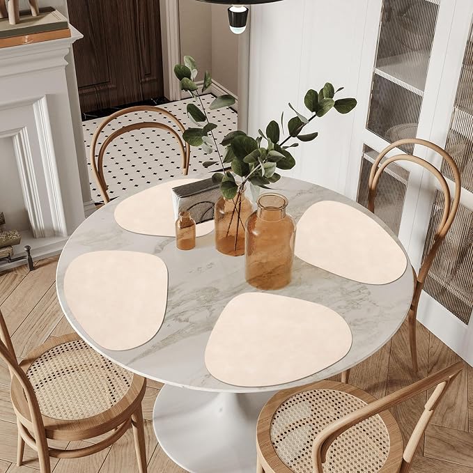 ADRIMER Placemats, Heat Resistant Round Placemats Set of 12 Washable 13 x 17 Inch, Waterproof Table Mats Wipeable for Kitchen, Dining Room Table Christmas Decor, Beige - Image 7