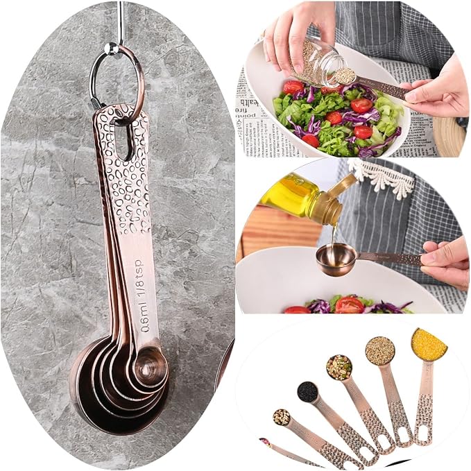 Copper Measuring Cups and Spoons Set, Stainless Steel Measuring Tools Set for Baking & Kitchen, Metric & US 4 Copper Plated Measure Cups and 5 Measure Spoons with Leveler for Wet & Dry - Image 9