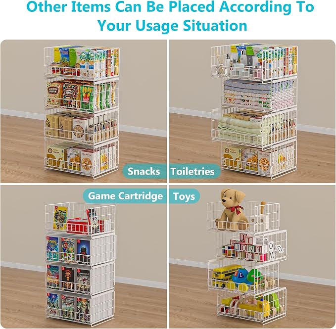 Hongtamoya 4-Tier Sliding Closet Organizers and Storage Shelves, Stackable Closet Shelf Organizer Basket Bins, Drawer Shelf Storage Container for Wardrobe Cupboard Kitchen Bathroom Office, White - Image 9