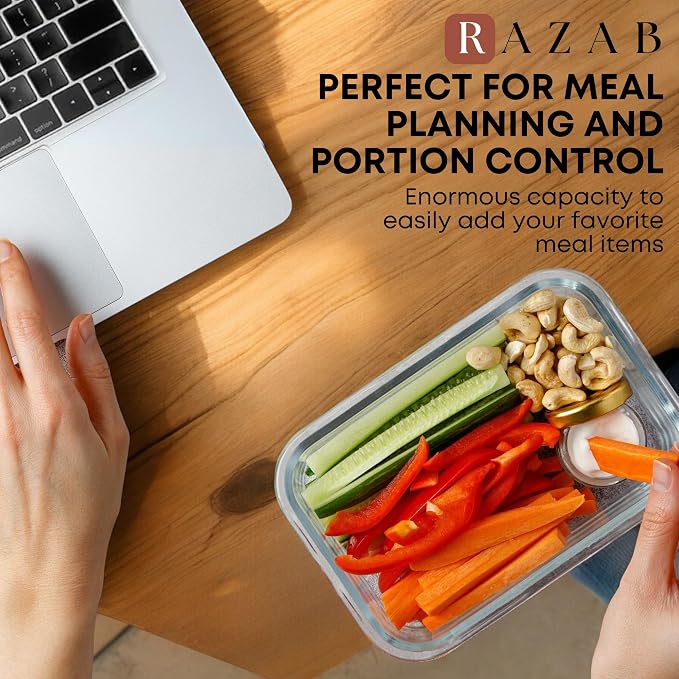 Razab 30 PC Glass Food Storage Containers with Lids - Reusable Glass Meal Prep Containers for Lunch and Leftovers - Airtight & Leakproof Snap Locking Lids - Oven, Freezer, Microwave & Dishwasher Safe - Image 9
