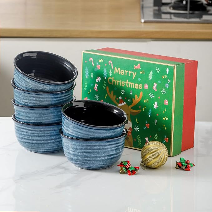 Hasense Cereal Bowl Set of 6, 20 Ounces Ceramic Soup Bowls Set for Kitchen, Suit for Cereal Soup Rice Pasta Salad Oatmeal, Microwave and Dishwasher Safe(Blue) - Image 7