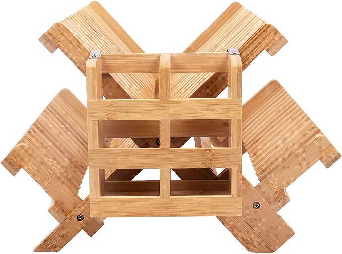 Bamboo Dish Drying Rack, 3-Tier Collapsible Wooden Dish Rack with Utensil Holder, Bamboo Dish Drainer Rack for Kitchen Counter 25pcs - Image 9