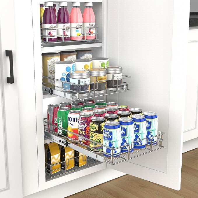Pulloutor Pull Out Cabinet Organizer,Slide Out Kitchen Cabinet Storage Shelf and Drawer Organizer NEED 21" W and 22" D Cabinet, Chrome Finish (20 * 21 in) - Image 5
