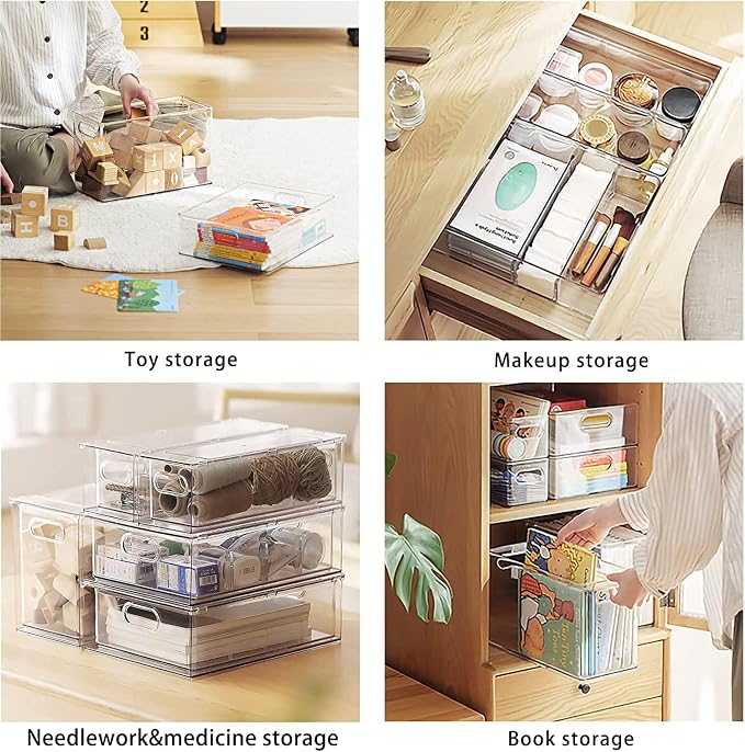 Mano Fridge Drawer Pull Out Stackable Bins with Handle Clear Refrigerator Drawers Organizer Food Storage Container Box with Dividers Plastic Produce Saver for Pantry, Cabinet, Kitchen, Clothes(4Pack) - Image 7