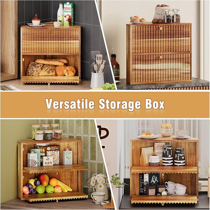Trironsun Acacia Corner Bread Box for Kitchen Countertop Wood Two Layer Large Capacity Bread Storage Bin Vintage Storage for Homemade Bread (Acacia Wood) - Image 9