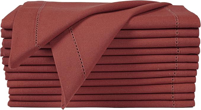 Bedding Craft Cotton Cloth Dinner Napkins Set of 12 – 18x18 Chili Oil with Frayed Selvedge Edges Hemstiched – Machine Washable Reusable Fabric Napkins for Weddings, Baby Showers, Parties & Table Décor - Image 4
