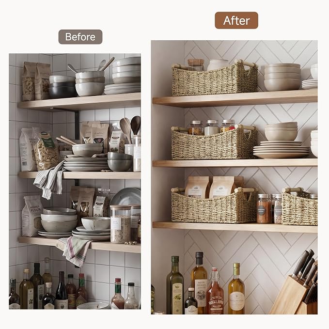 StorageWorks Large Wicker Baskets with Handles, Seagrass Basket, 1-Pack | Handwoven Wicker Baskets for Organizing,Seagrass Storage Basket,Woven Baskets for Storage,Wicker Basket Large,15" x 11" x 6¾" - Image 8