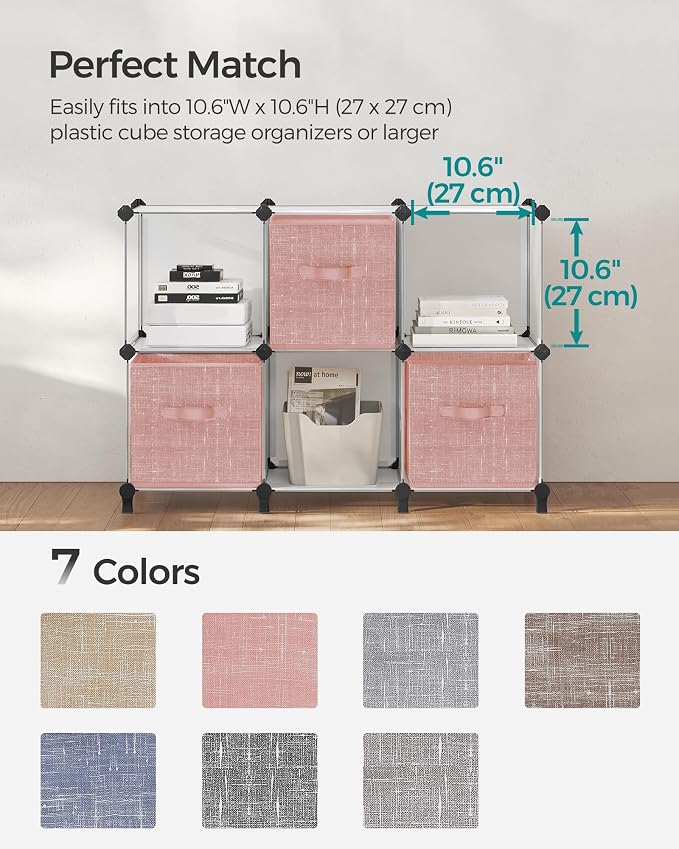 SONGMICS Storage Cubes, 11-Inch Non-Woven Fabric Bins with Double Handles, Set of 6, Closet Organizers for Shelves, Foldable, for Clothes, Jelly Pink UROB026R01 - Image 7