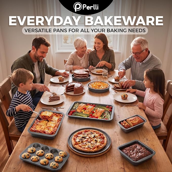 Non-Stick 8-Piece Bakeware Set – Carbon Steel with Even Heat Distribution, Oven Safe to 446°F, BPA-Free, Dishwasher Safe, Stackable Baking Tools for Easy Storage and Everyday Cooking - Gray - Image 7