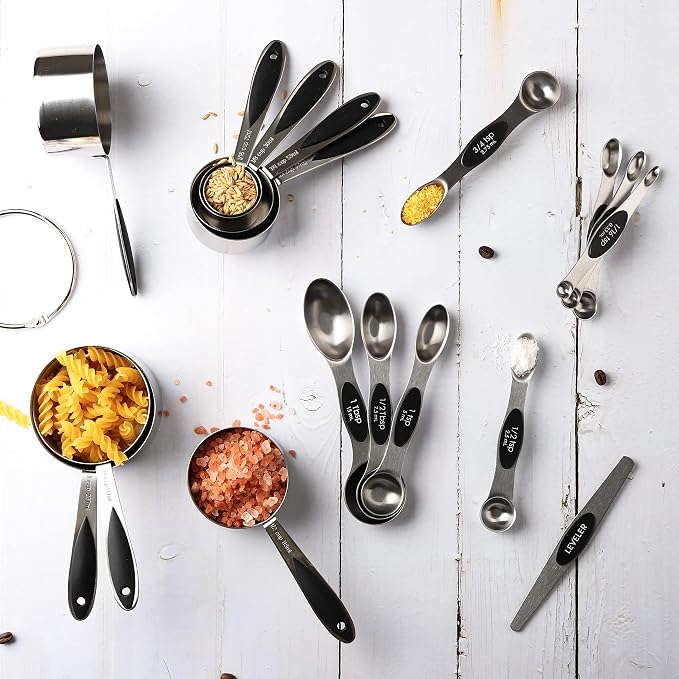 Measuring Cups and Spoons Set of 17 Double Sided Magnetic Measuring Spoons | Stainless Steel Measuring Cups Nesting Magnetic Measuring Spoons Set with 1 Leveler for Dry and Liquid Ingredients - Image 7