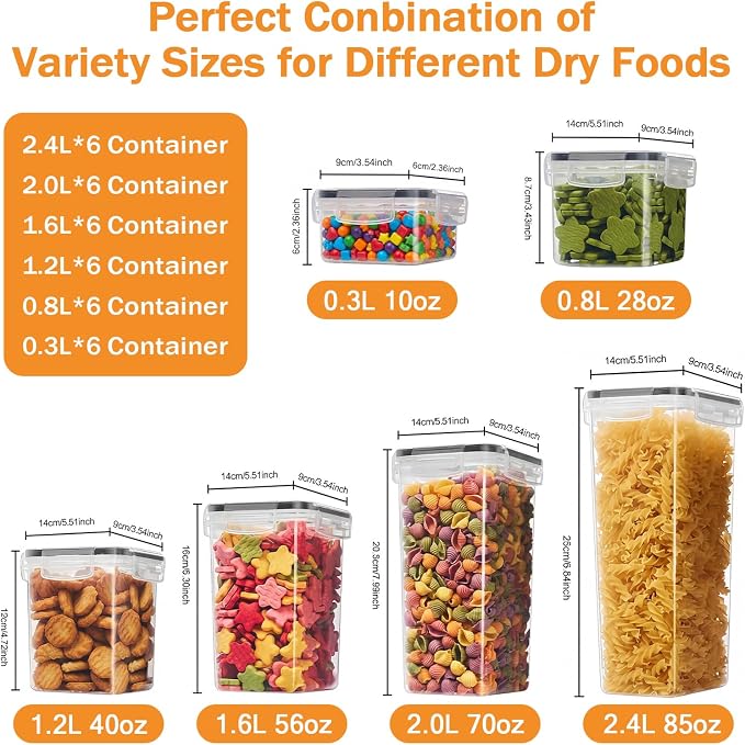 36 PCS Airtight Food Storage Containers with Lids, Plastic Kitchen and Organization Canisters for Cereal, Dry Food, Flour and Sugar, BPA-Free, PVC-Free, Includes Labels & Marker - Image 9