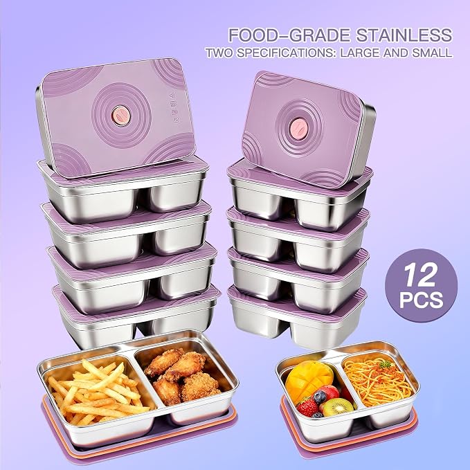 GIUOIDUO 12-Piece Stainless Steel Snack Containers Reusable, Grab and Go 2 Compartment Food Storage Containers with Leakproof Lids for Travel and Outdoor Camping School Lunch Prep Dishwasher Safe - Image 6