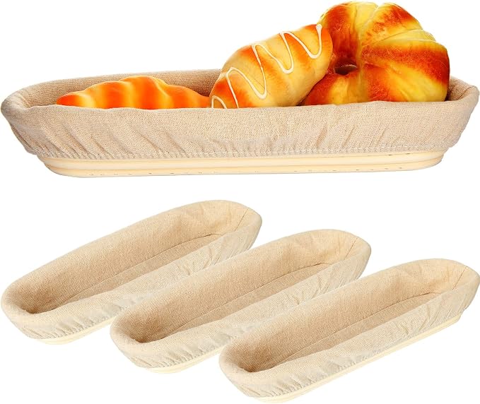 4 Pieces 13.8 Inch Banneton Bread Proofing Basket Oval Long Bread Proofing Basket Banneton Basket Dough Proofing Basket with Liners and Scatters for Home Sourdough Bread Baking - Image 8