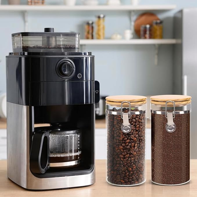 Glass Storage Jars Set Elegant Containers with Airtight Bamboo Lids, Perfect for Kitchen Organization - Flour, Rice, Pasta, Sugar, Coffee Beans, Accessories Included (Coffee Jar x 2) - Image 7