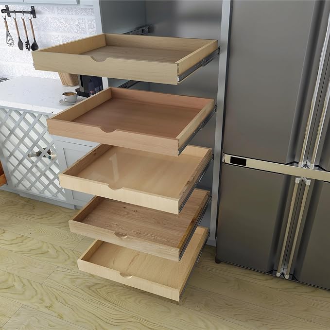 Solid Wood Pull Out Drawer 27" W × 21" D for Kitchen Cabinets, Roll Out Tray with Full Extension Slides, Natural Wood, DIY Assembly - Image 9