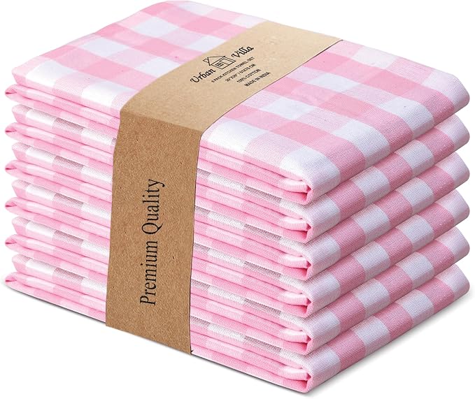Urban Villa Kitchen Towels Cotton Dish Towels 20”x30” (Set of 6) Pink Wht - Image 7