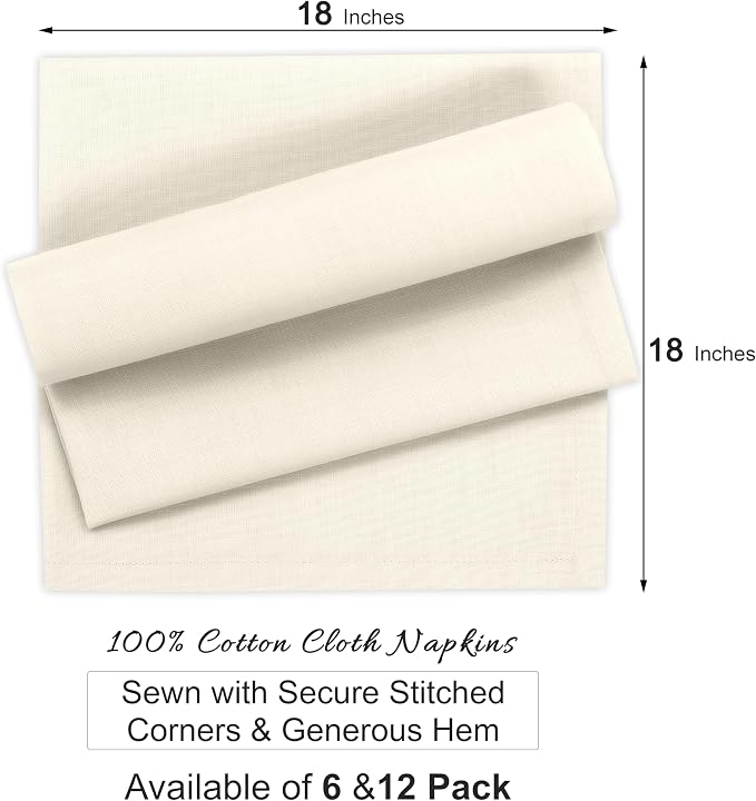 Ruvanti Cloth Napkins Set of 12, 100% Cotton High GSM 18x18 Inches Soft, Washable, Highly Durable & Absorbent, Perfect for Parties, Christmas, Thanksgiving Dinners – Antique White - Image 8