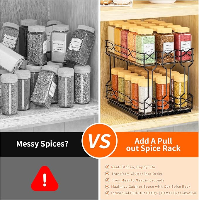 RCHYFEED 3 Pack Pull Out Spice Rack Organizer for Cabinet,2.1 Wx10.5 Dx8 H | Chrome,2 Tier Heavy Duty Cabinet Spice Organizer,Tape or Screw Mount Available Perfect for Cabinet & Pantry,Jars Not Included - Image 8
