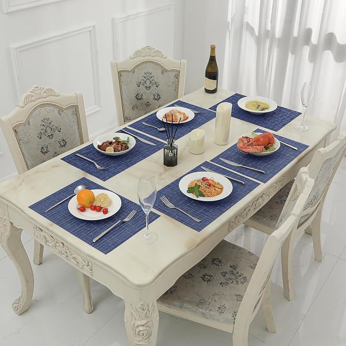 Leetaltree Blue Placemats Set of 8 - Heat Resistant Non-Slip Place mats for Dining Table, Washable Durable PVC Vinyl Woven Table Mats(Blue, 8) - Image 9