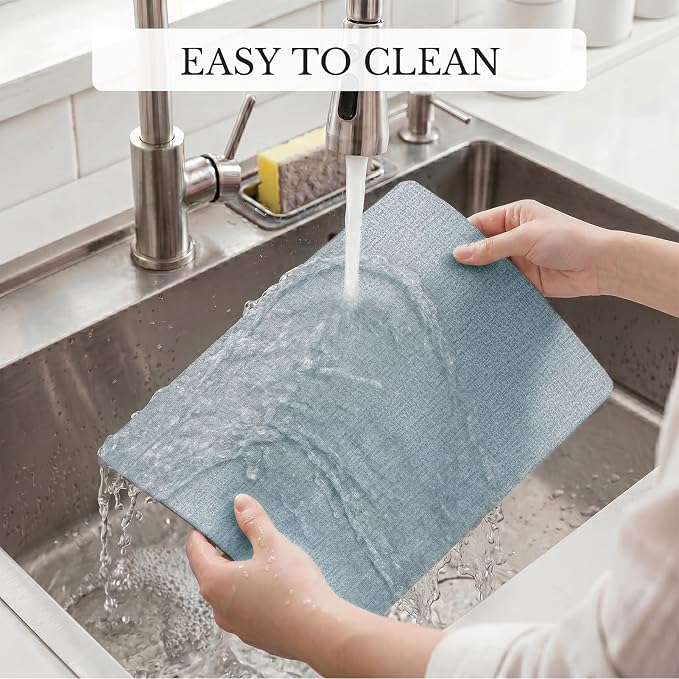 Romanstile Vinyl Placemats Set of 6, Reversible Faux Leather Heat Resistant Wipeable Table Mats, Waterproof Washable Non-Slip Table Placemats for Dining/Kitchen/Outdoor (Grey Sky Blue, 12" x 17") - Image 9