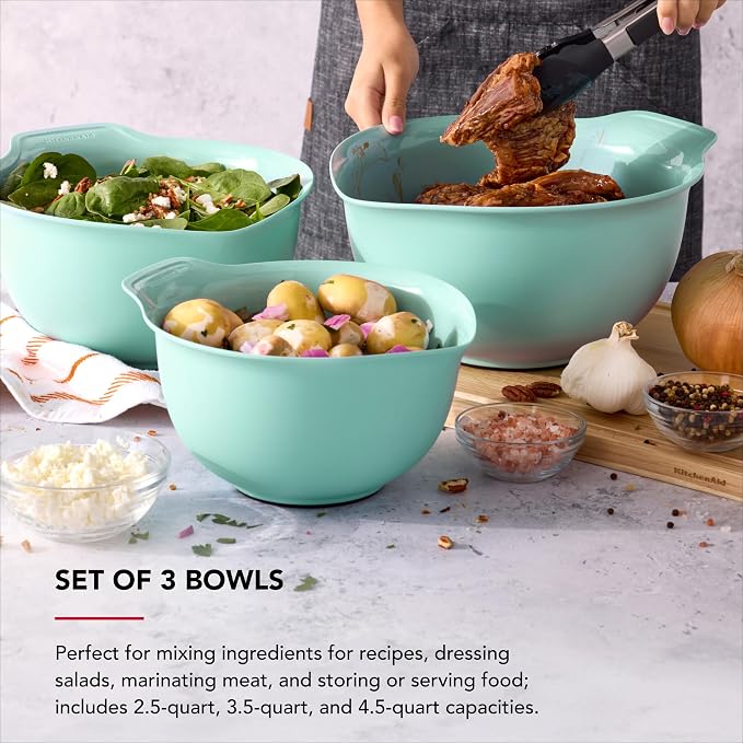 KitchenAid Universal Nesting Plastic Mixing Bowls, Set of 3, Spearmint - Image 6