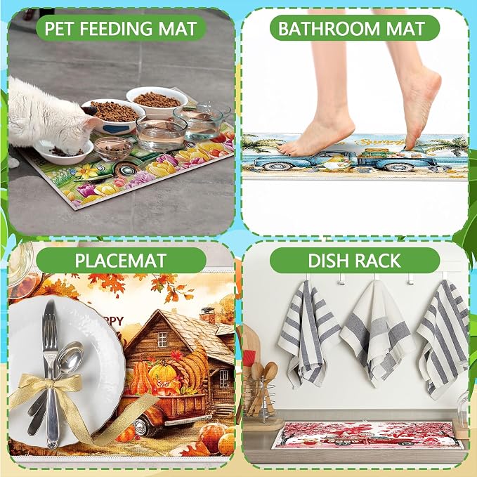 12 Pcs Seasonal Dish Drying Mats for Kitchen 24"x 16" Holiday Microfiber Absorbent Washable Drainer Mat Bulk for Counter Gift Patriotic Summer Home Accessories Decoration(Truck) - Image 6