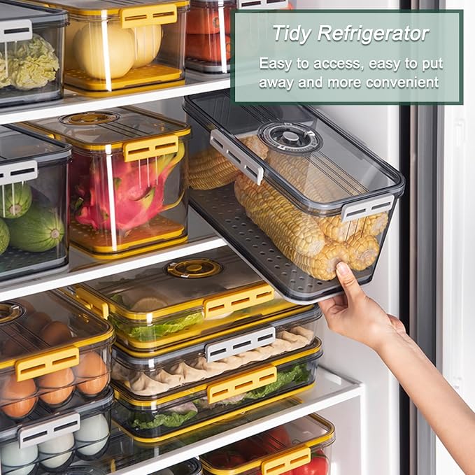 CottonColors Fridge Organizer, Tall & Short, Small, 3.3 L + 1.5 L, 2 Pack | Food Storage Containers With Lids, Timer & Drain Board, Stackable Refrigerator Organizers and Storage - Image 5