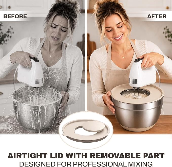 Four Flowers Heavy-Duty Mixing Bowls Set with airtight lids – 11 PCS Stainless Steel Nesting Kitchen Bowls, Mixing Bowls with Non-Slip Bottoms and Grater Attachment, Best for Mixing and Serving - Image 7