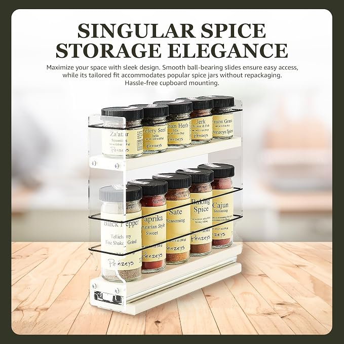 Narrow Spice Rack - Sliding Spice Jars Organizer - Pantry Organizers & Storage - Slide Out Drawers for Kitchen Cabinets - Seasoning Caddy (2.3" W x .9.25" H x 10.6" D, Assembled) - Image 8