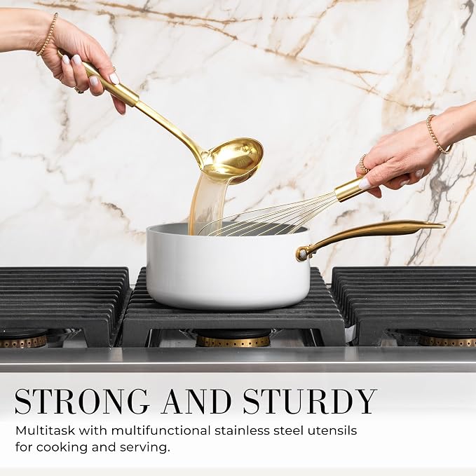 Styled Settings White and Gold Kitchen Utensils Set, 15-Piece | BPA free, Non-Scratch, Silicone Utensils Set Includes Measuring Cups and Spoons, White and Gold Kitchen Accessories - Image 9