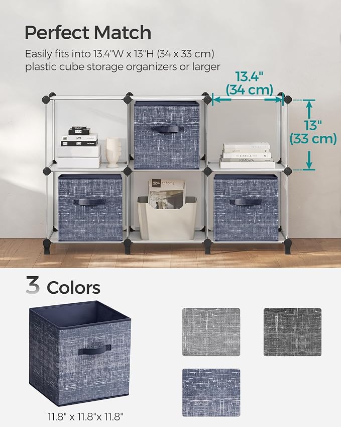 SONGMICS Storage Cubes, 11.8-Inch Non-Woven Fabric Bins with Double Handles, Set of 6, Closet Organizers for Shelves, Foldable, for Clothes, Misty Blue UROB030I01 - Image 8