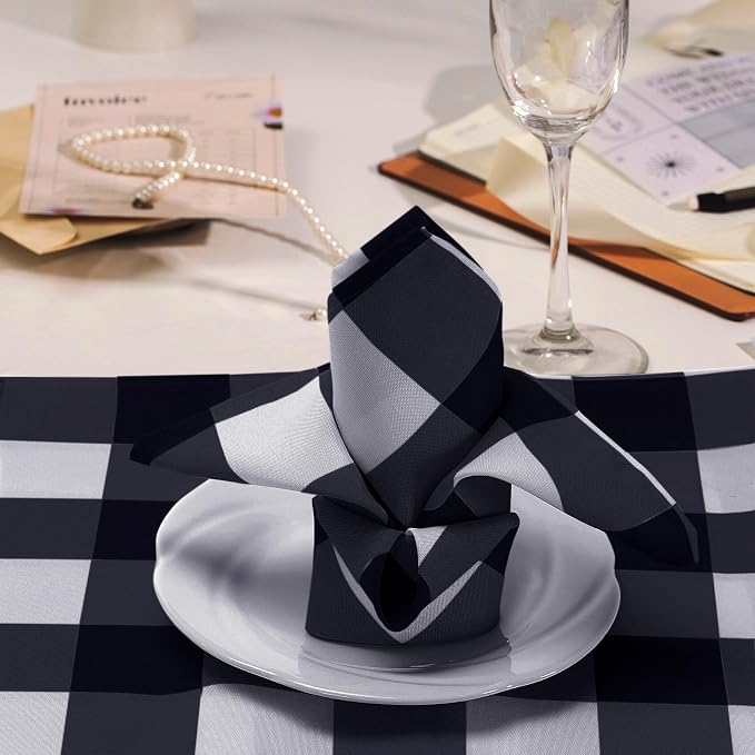 Buffalo Plaid Table Napkins Set of 100 Checkered Cloth Napkins 17x17 inch Washable Dinner Gingham Pattern Napkins Soft Napkins for Wedding Party Dining Banquet(Navy and White) - Image 7