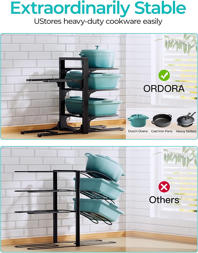 Pots and Pans Organizer Under Cabinet 13.8", 6-Tier Adjustable Rack | 2 DIY Modes, Tool-Free Assembly, Max 90 Lbs, Fits Cast Iron Pans, Dutch Ovens & Heavy Cookware, For Kitchen Cabinets - Image 7