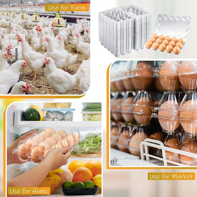 Zubebe 3 x 5 Count 200 Pack Egg Carton Bulk Clear Plastic Empty Egg Containers for Farm Market Refrigerator Storage - Image 7